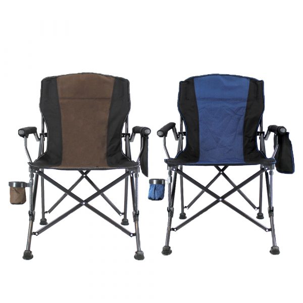 كرسي رحلات قابل للطي مع حامل جانبي قماشي و شنطة, ازرق و بني